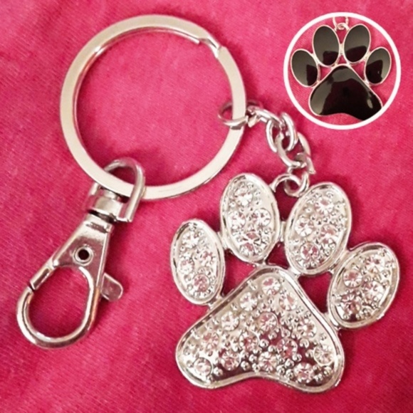 NWOT Rhinestone 2 sided PAW PRINT Key Ring / Chain - Picture 2 of 8
